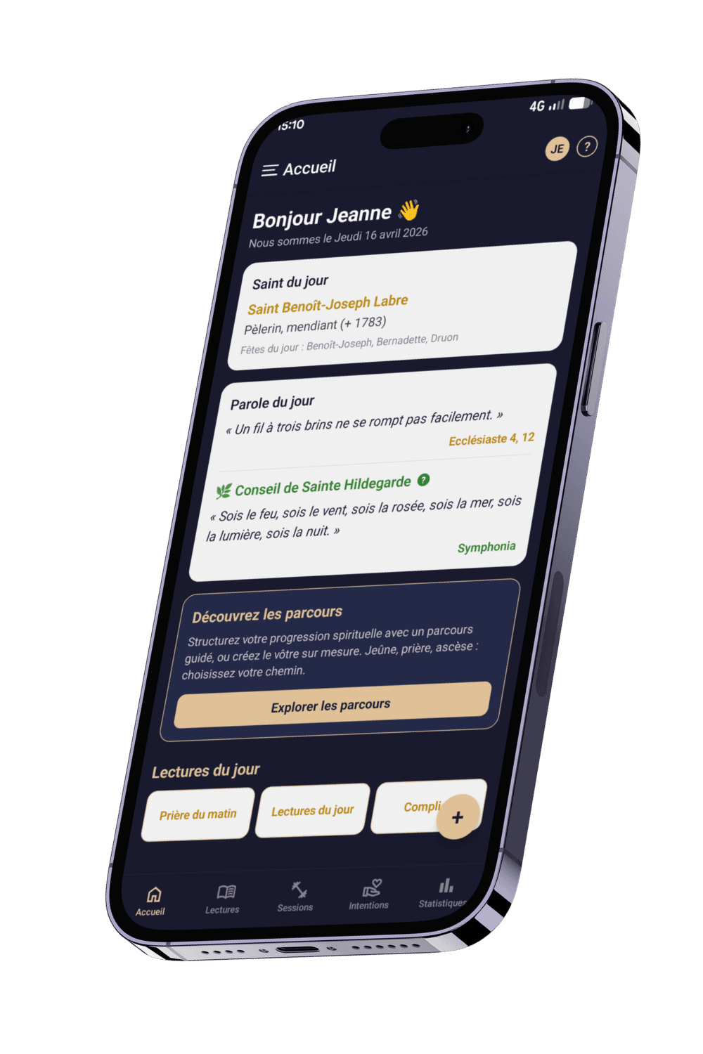 Aperçu du dashboard Horeb sur iPhone